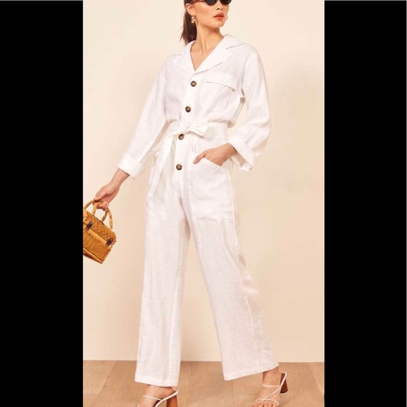 Reformation Pants - Reformation white linen long-sleeve jumpsuit,  XS